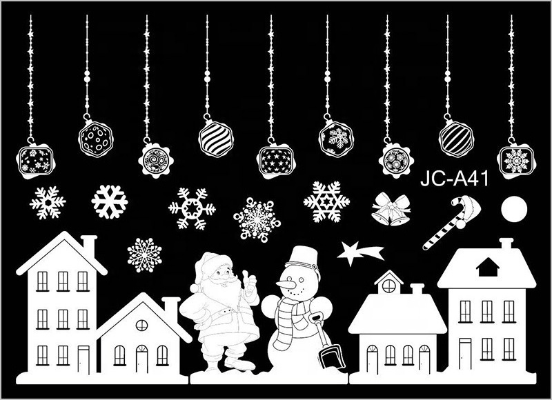 Hot Sell White Christmas Removable Gelless Static Decoration Pvc Glass Window Wall Sticker