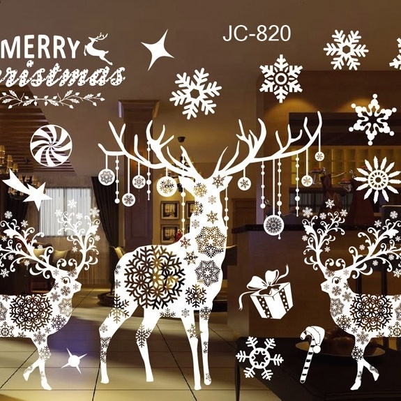 Hot Sell White Christmas Removable Gelless Static Decoration Pvc Glass Window Wall Sticker