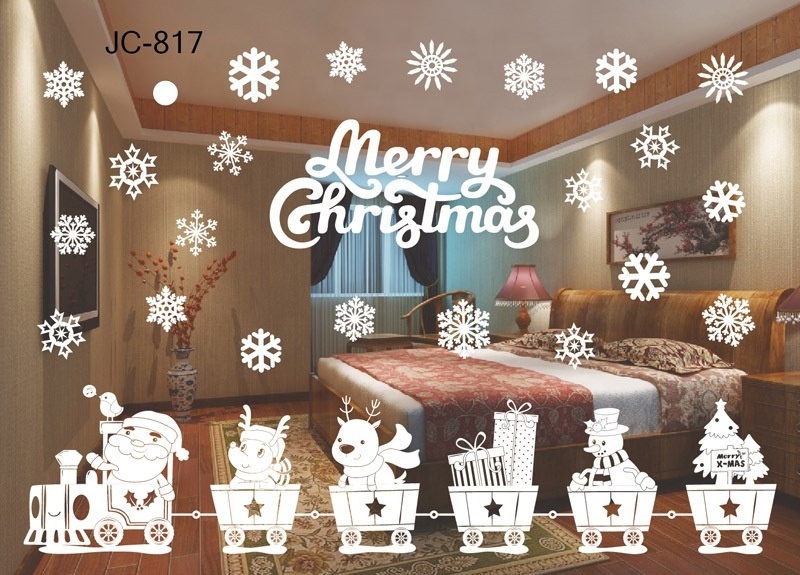 Hot Sell White Christmas Removable Gelless Static Decoration Pvc Glass Window Wall Sticker