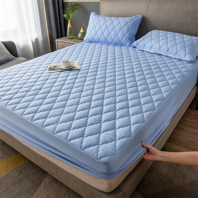 Custom Waterproof Polyester 3pcs  Solid Color Bed Cover  Mattress Protector 3pcs Bed  fitted sheet bedding set