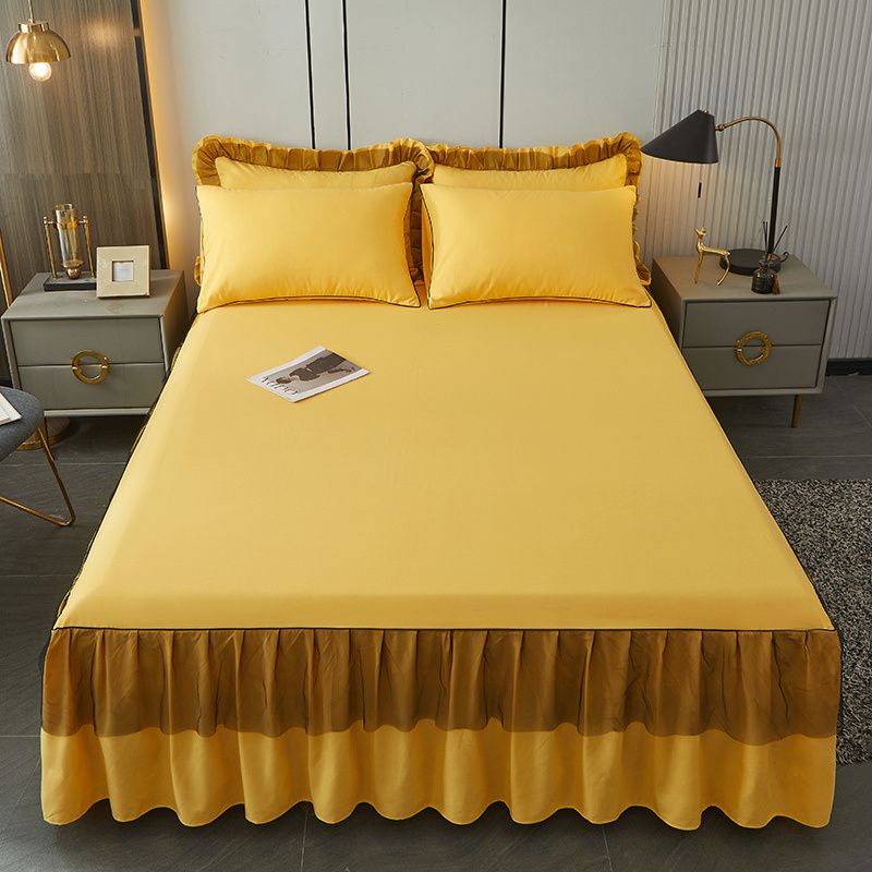 New style Solid Color Skirt Bed Sheets colcha de cama lace bed skirt