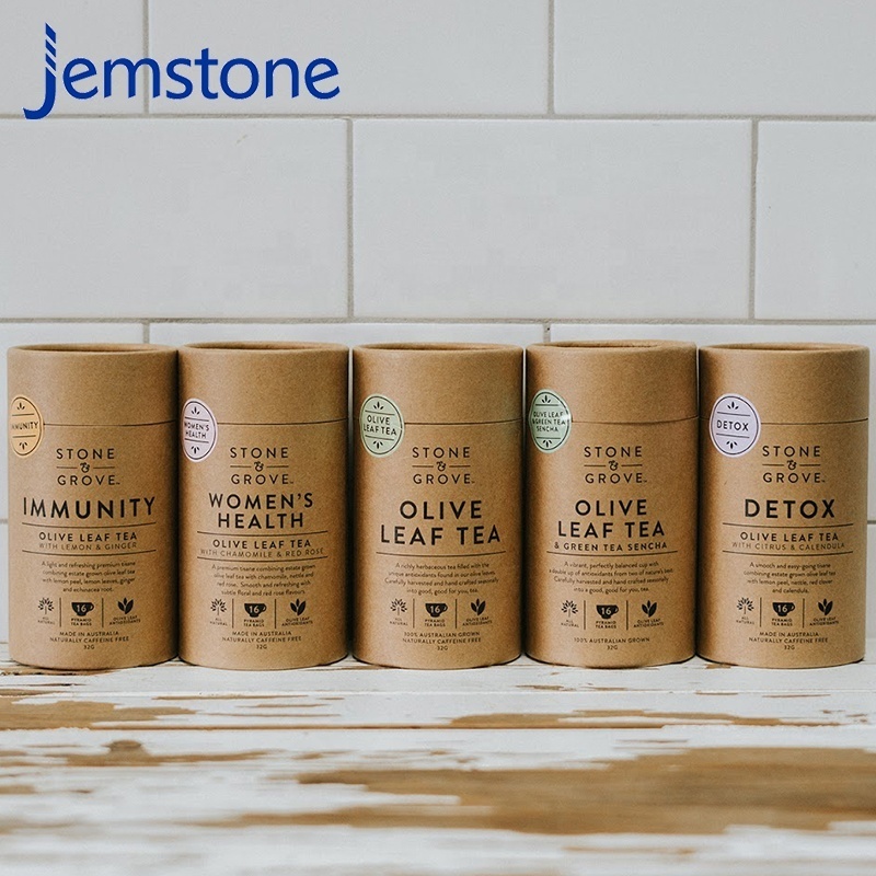 Custom Eco friendly Bio-degradable Kraft Cylindrical Tall Short Paper Round Box Green tea/loose tea/Tea Packaging tubes