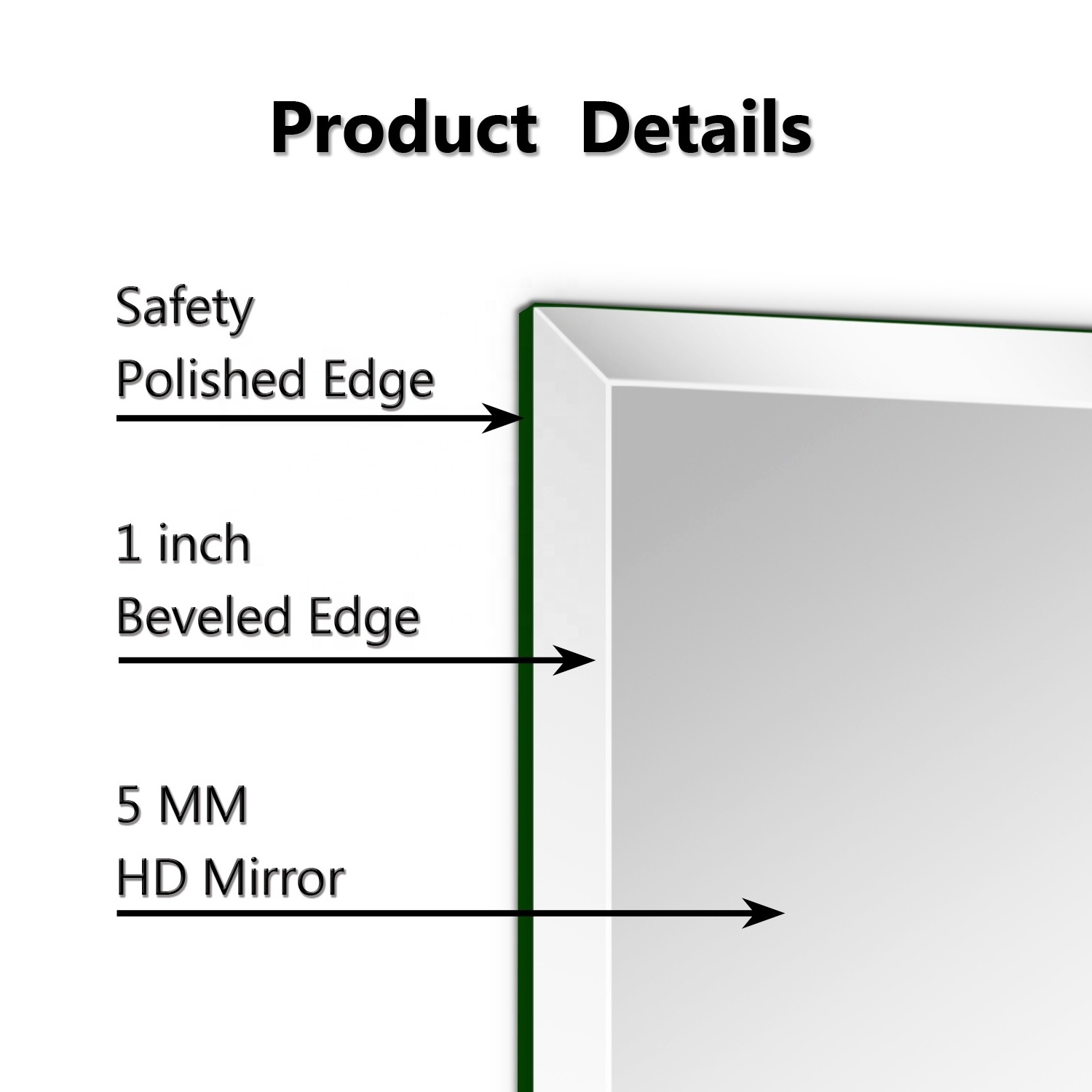 High quality frameless beveled mirror for bathroom