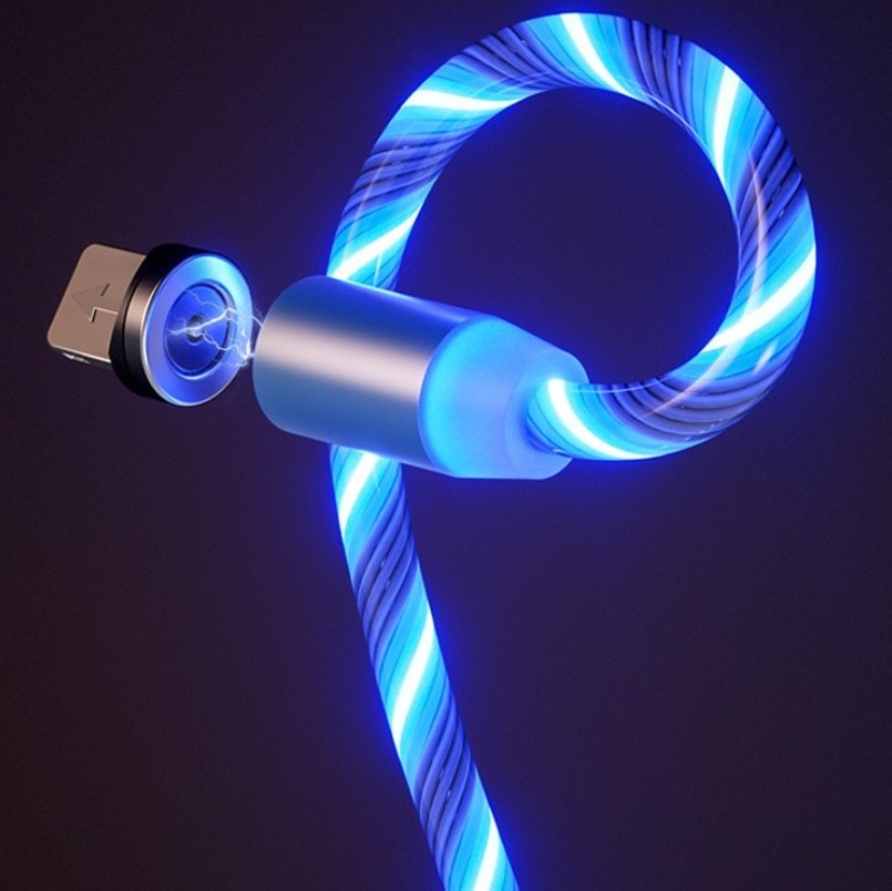 3in1 1m 3ft 3feet Flowing light led magnetic charging usb cable led magnet cable for iphone  type c micro led usb cable