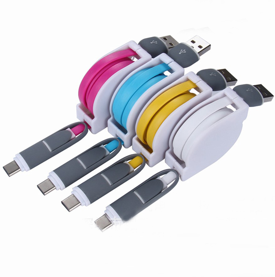 2in1 Flexible Retractable USB Type c and Micro  Data Charging Cable For type c /  micro cable