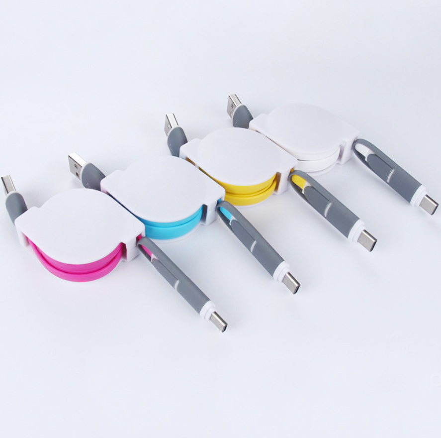 2in1 Flexible Retractable USB Type c and Micro  Data Charging Cable For type c /  micro cable