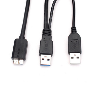 Dual usb male to micro b 3.0 hard disk data cable USB 3.0 with usb power supply cable for Seagate Western Digital Samsung