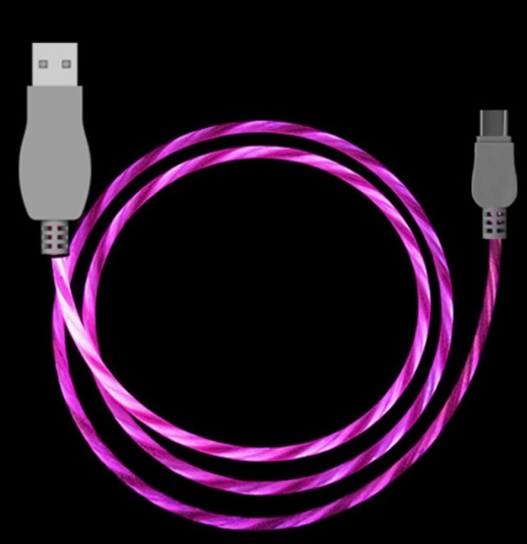 1m 3feet type-c type c USB-C flowing light led cable charger LED Flashlight usb phone power cable with flowing led light