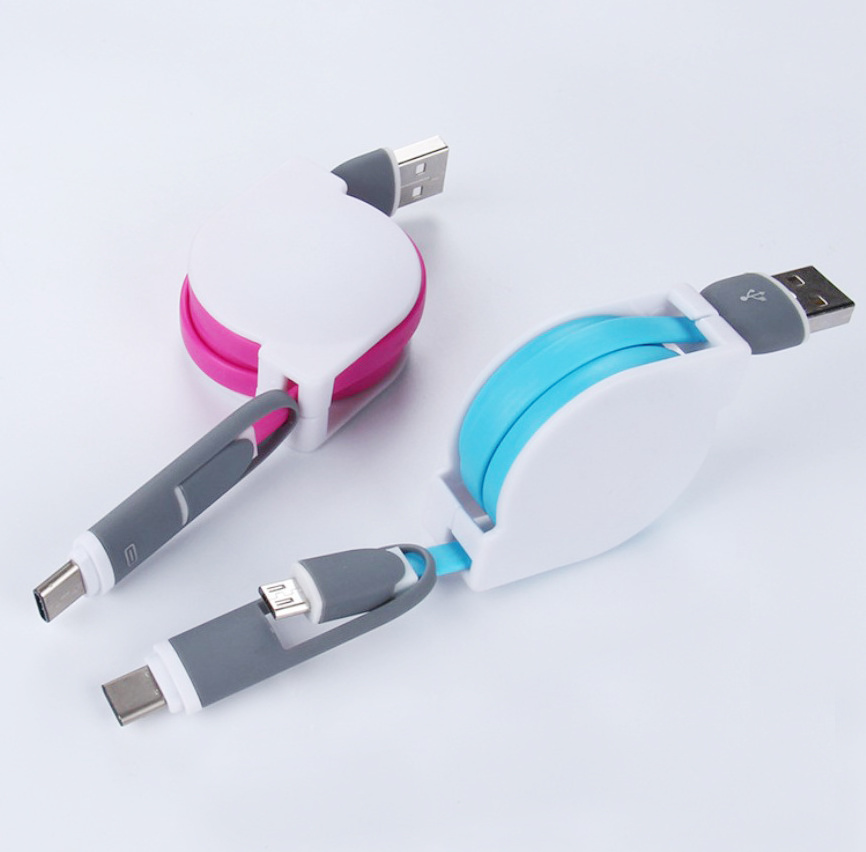 2in1 Flexible Retractable USB Type c and Micro  Data Charging Cable For type c /  micro cable