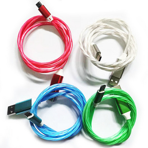 1m 3feet type-c type c USB-C flowing light led cable charger LED Flashlight usb phone power cable with flowing led light