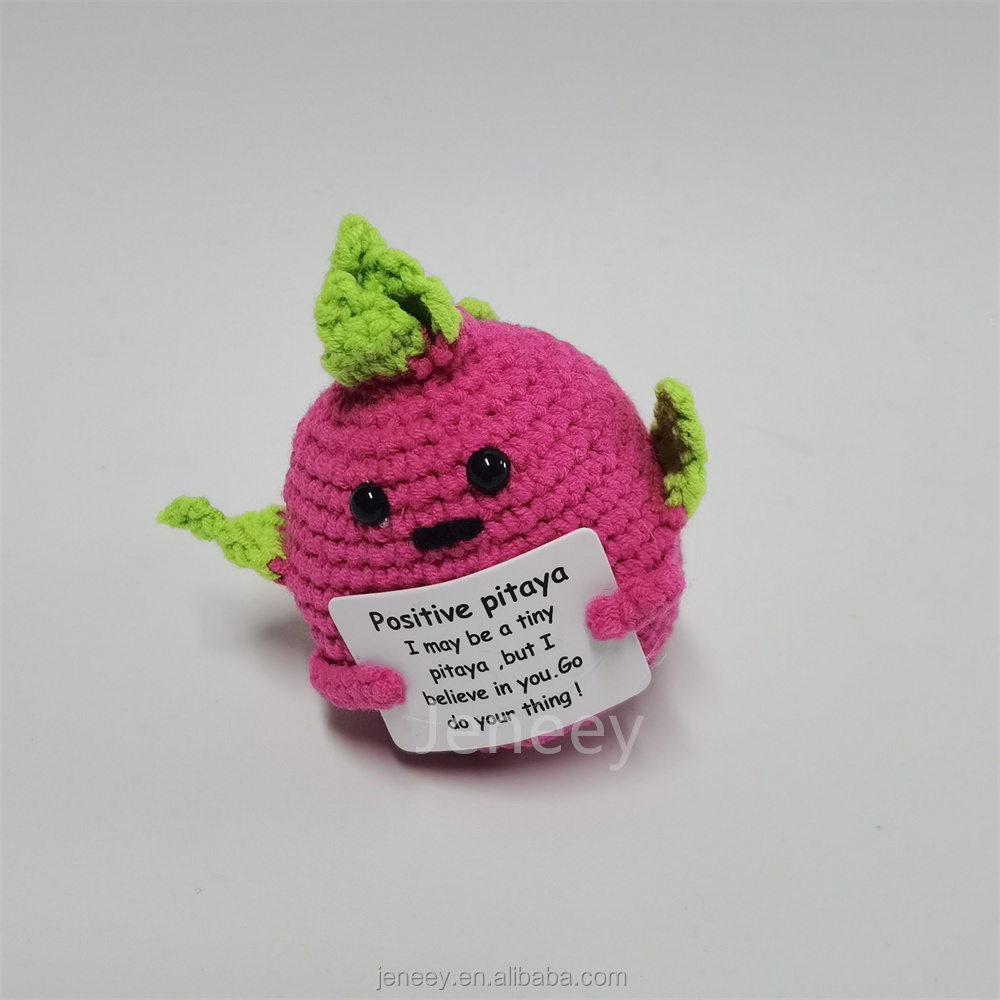 Funny Positive Potato Crochet Eggplant Potato Toy with Inspiring Card Creative Wool Knitting Potato Doll for Encouragement Party