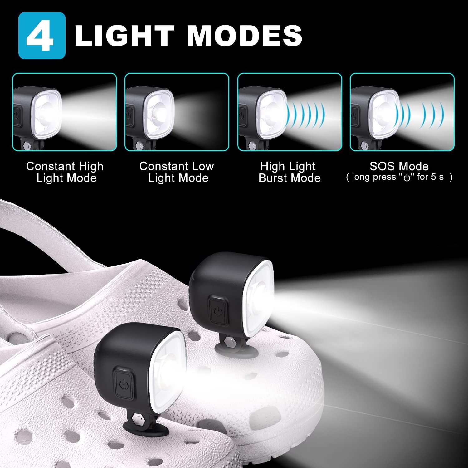 2023 New Headlights for Croc Waterproof Rechargeable Led Croc Lights Adjustable Light Direction Clog Shoe Lights Decorations