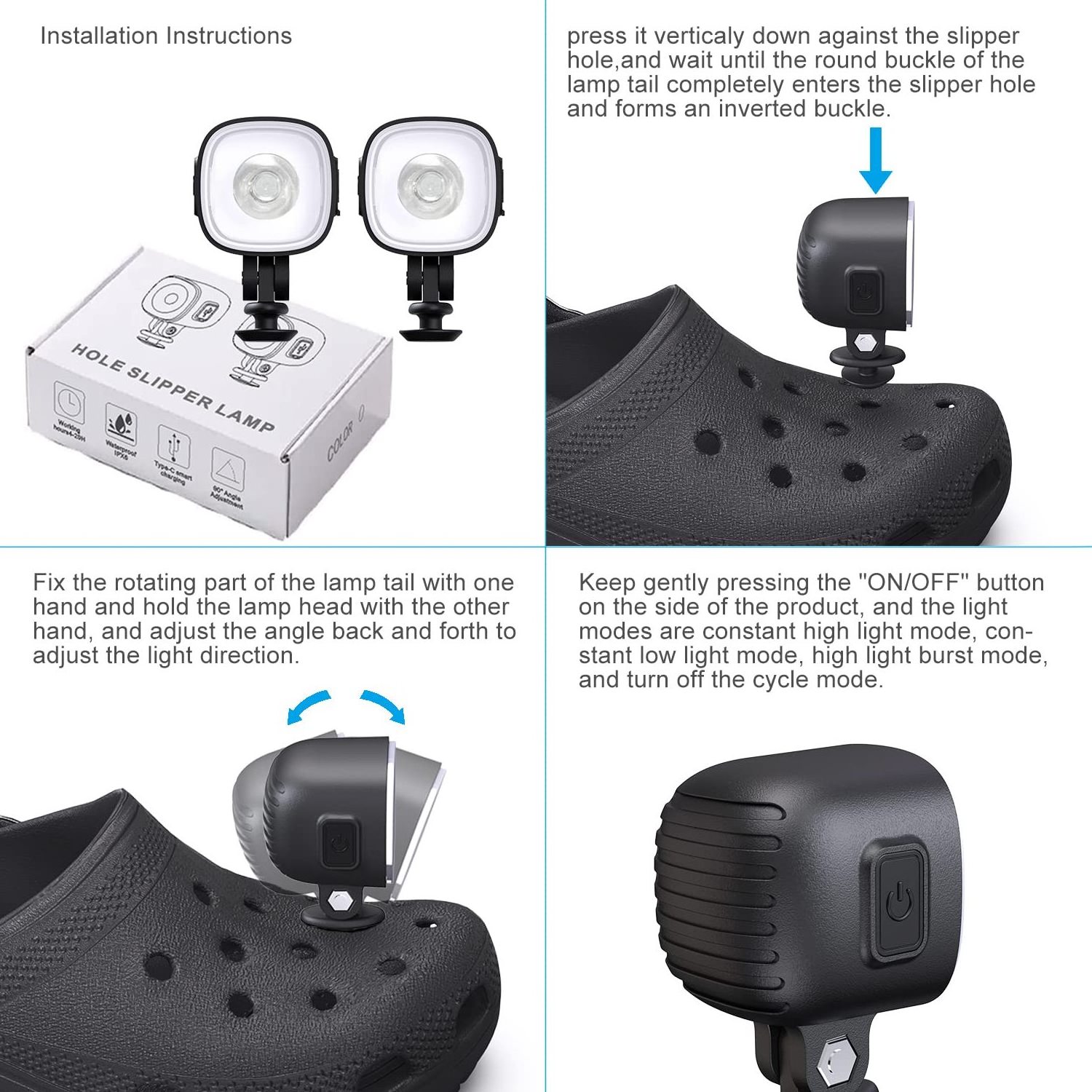 2023 New Headlights for Croc Waterproof Rechargeable Led Croc Lights Adjustable Light Direction Clog Shoe Lights Decorations