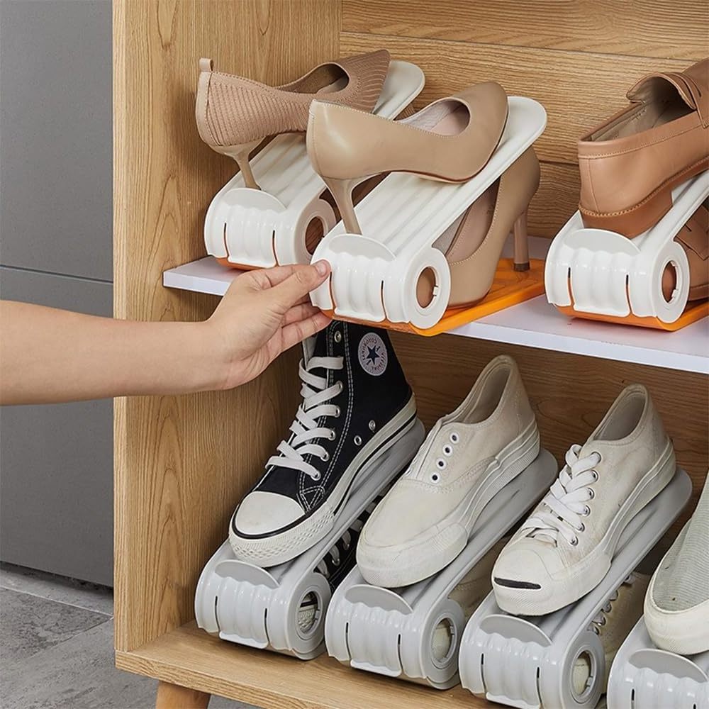 Shoe Slots Organizer for Closet  Space Saving Shoe Organizer Rack for Closet  Adjustable Double Layer Stack Shoe Rack