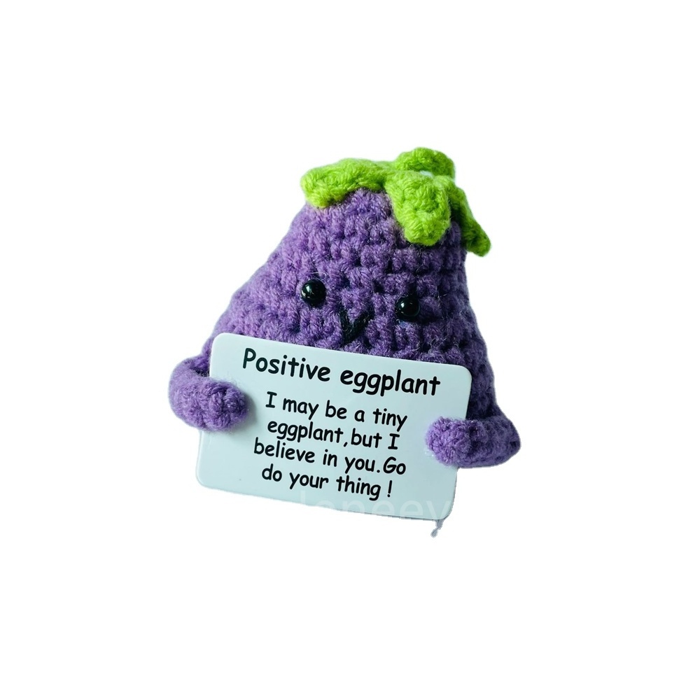 Funny Positive Potato Crochet Eggplant Potato Toy with Inspiring Card Creative Wool Knitting Potato Doll for Encouragement Party