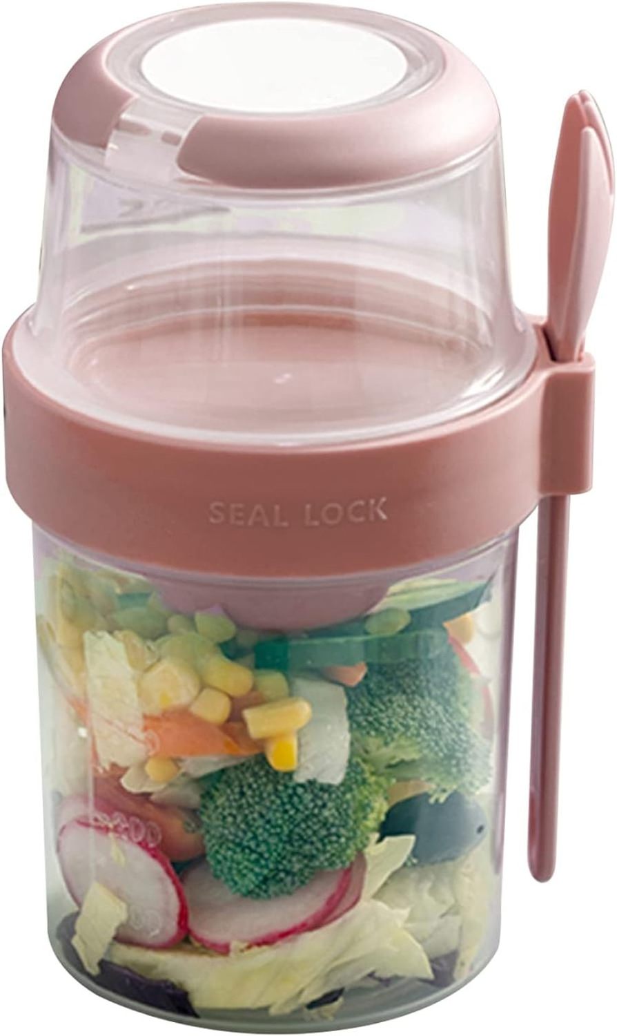 Salad Shakers Meal Shaker Cup Portable Fresh Salad Cup With Dressing Holder 2 Layers Fruit Vegetable Salad Container