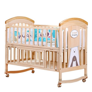 YQ JENMW Solid wood crib Best selling solid pine wooden baby bed design/baby swing cot/baby crib attached adult bed