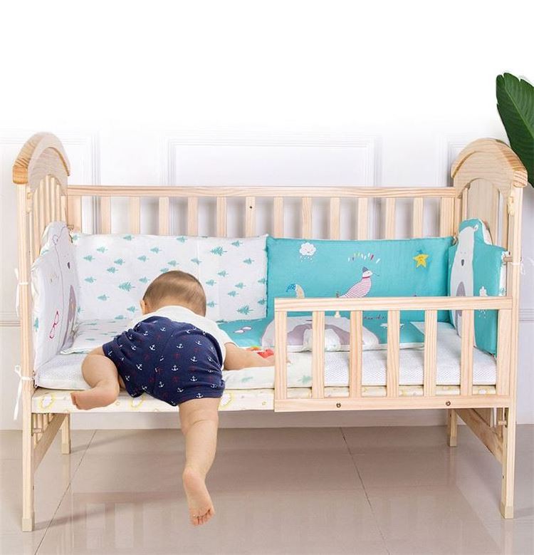 YQ JENMW Solid wood crib Best selling solid pine wooden baby bed design/baby swing cot/baby crib attached adult bed