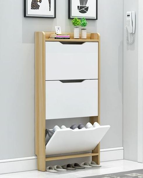 YQ JENMW Tipping bucket shoe cabinet, ultra-thin household door, extremely narrow and large-capacity shoe storage