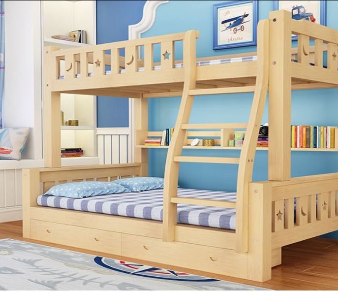 YQ JENMW Chinese Simple Design Furniture Wood Grain Color Bunk Beds / Wooden Children Double Decker Bed