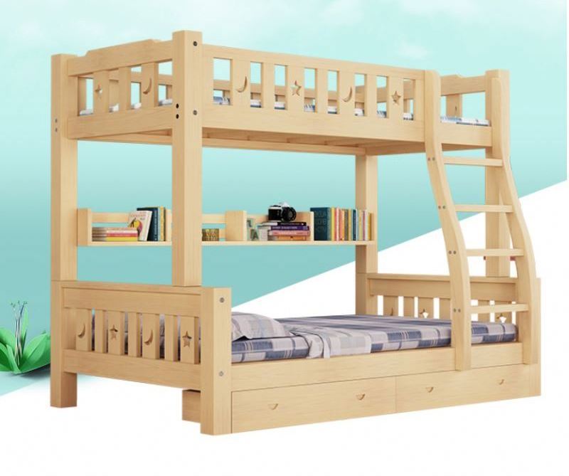 YQ JENMW Chinese Simple Design Furniture Wood Grain Color Bunk Beds / Wooden Children Double Decker Bed