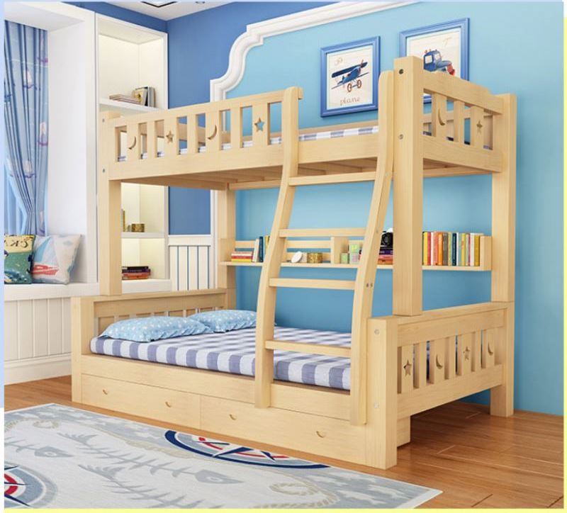 YQ JENMW Chinese Simple Design Furniture Wood Grain Color Bunk Beds / Wooden Children Double Decker Bed