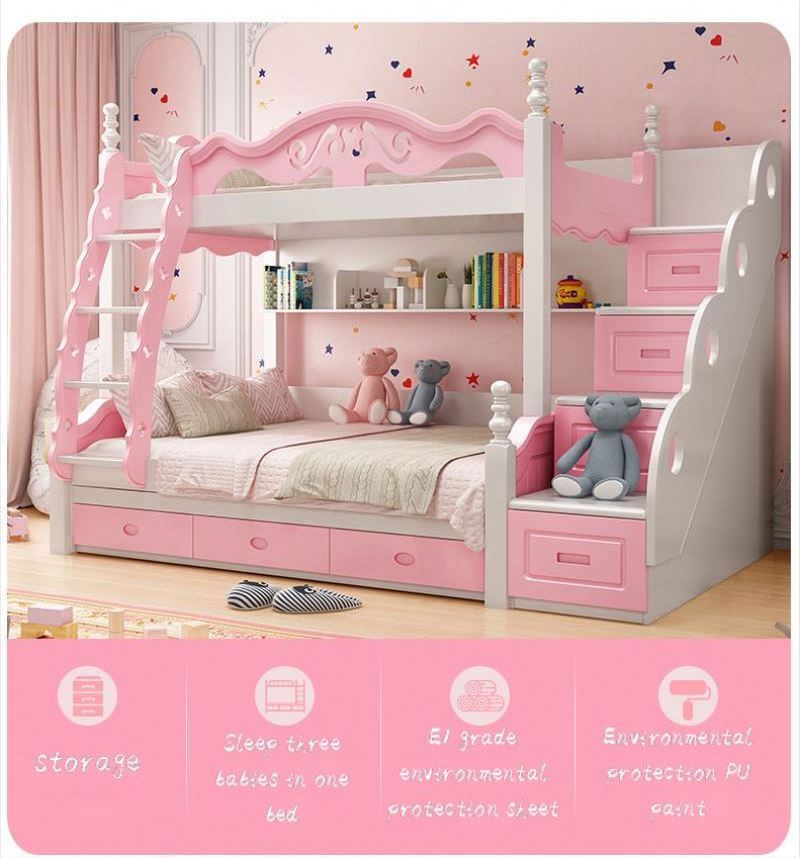 YQ JENMW Hello Kitty Princess bunk bed small apartment solid wood foot slide children bed