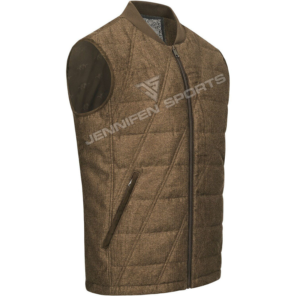 Winter High Quality Outdoor Men Hunting  Vest Material 100% Wool Fabric Zipper Closing Front Pockets Inside Polyester Lining