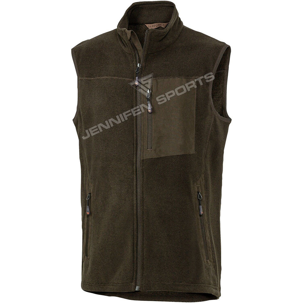 High Quality Outdoor Men Hunting  Vest Material 100% Cotton Fleece Fabric Zipper Closing Front Pockets Inside Neck Label