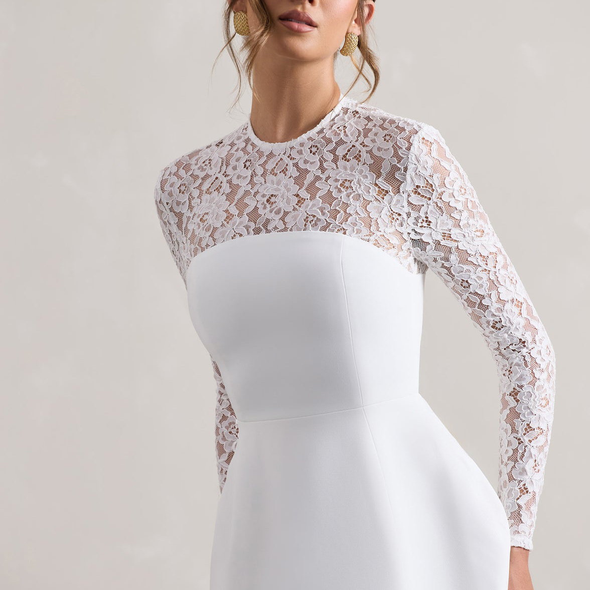 2024 New Trend Women Vestido Custom Long Sleeve Turtleneck White Floral Lace Evening Dresses Elegant A Line Party Mini Dress