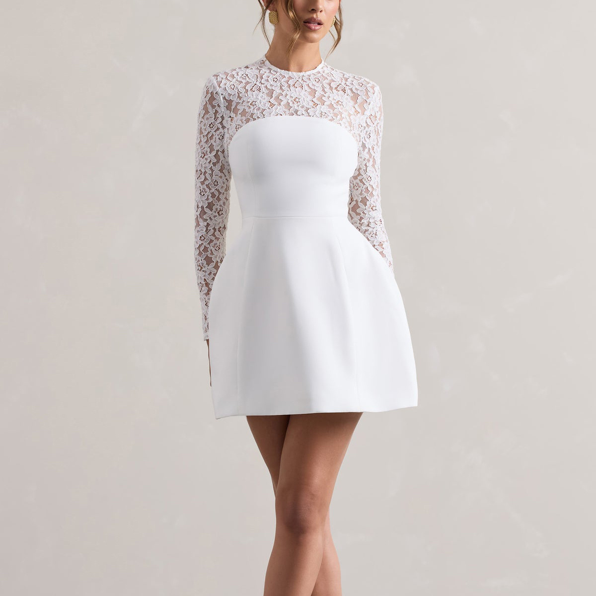 2024 New Trend Women Vestido Custom Long Sleeve Turtleneck White Floral Lace Evening Dresses Elegant A Line Party Mini Dress