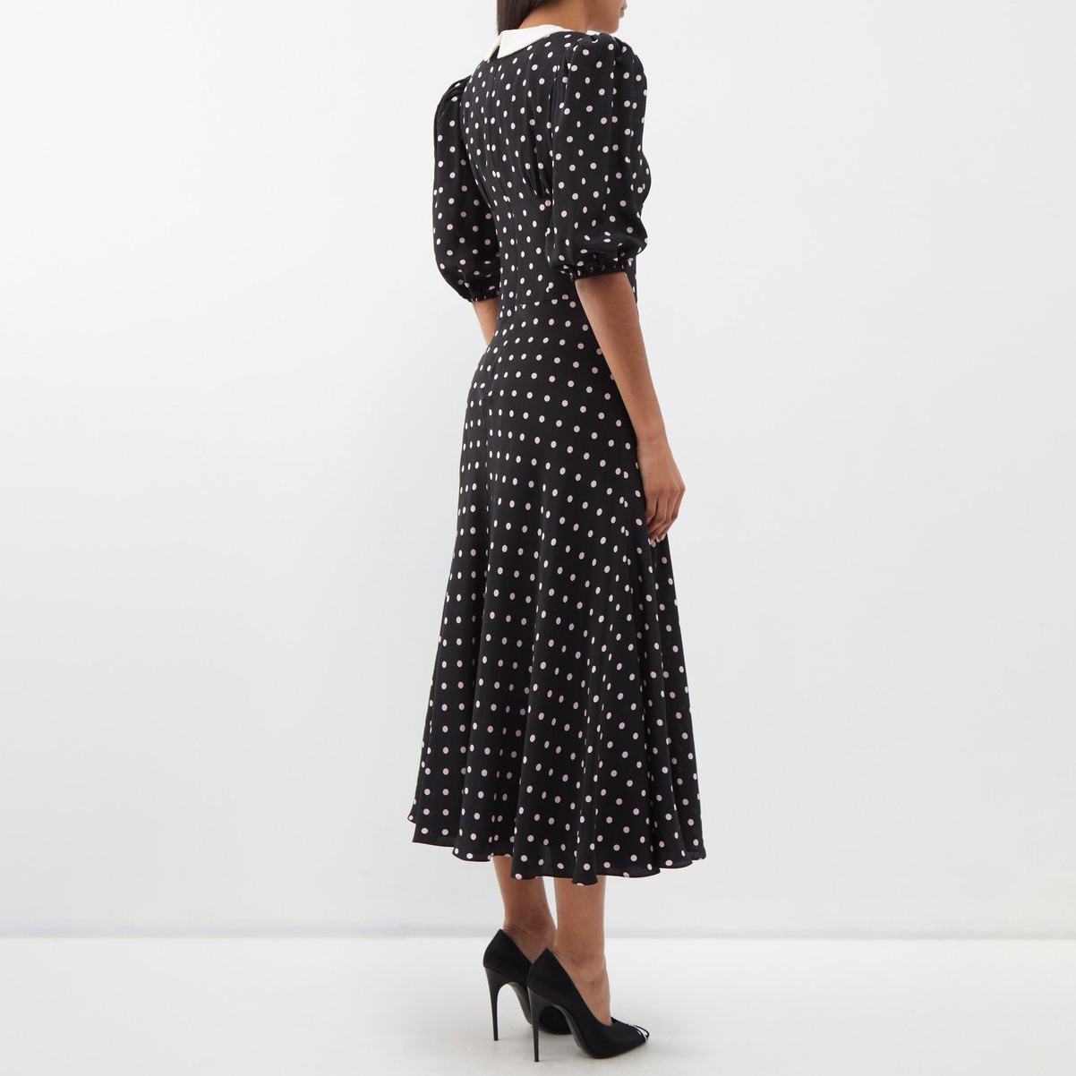 New Style Girls Custom Puff Sleeves Turn Down Collar Casual Dresses Stylish Classic Dot Soft Formal Long Dresses For Women 2023