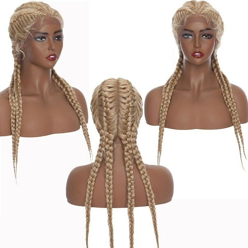 Jennifer Wholesale African Knotless Box Braiding Hair Wig Glueless Synthetic Hair Vendors Full Lace Front Braided Wigs