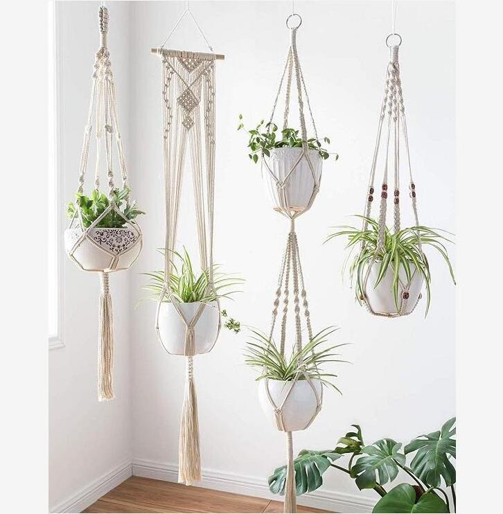 Handmade Cotton Indoor Wall Planter Decorative Flower Pot Holder Boho Macrame Plant Hangers Home Decoration