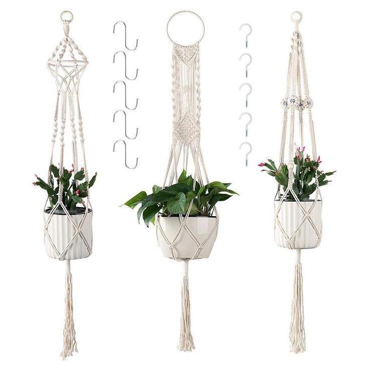 Handmade Cotton Indoor Wall Planter Decorative Flower Pot Holder Boho Macrame Plant Hangers Home Decoration