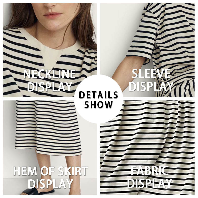 Custom Logo Women Summer Casual Short Sleeve Long Dress Plus Size High Quality 100% Cotton Cheap T-shirts Striped Maxi Dress