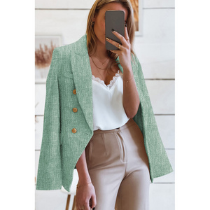 Custom buttons women slim fit, tweed blazer pockets elegant ladies korean formal business blazer made women fashion blazer/