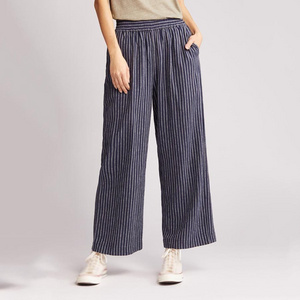 OEM Summer High Quality Custom Logo Streetwear Style Overall Trousers Elastic Waist 2023 Linen Cotton Stripe Pull On Pants