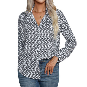 Custom Elegant Casual Floral, Print Ladies Women Long Blouse Tops Long Sleeve Summer Thin Apparent Height Shirts/