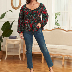 Fashion oversized womens long, sleeve printed irregular plus size blouse round neck backless chiffon tops for women/