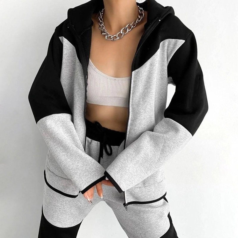 Customized Logo Blank Jogging Suits Wholesale, Tracksuits Matching Sweat Suits For Women Zip Cardigan Women Jogger Sets/