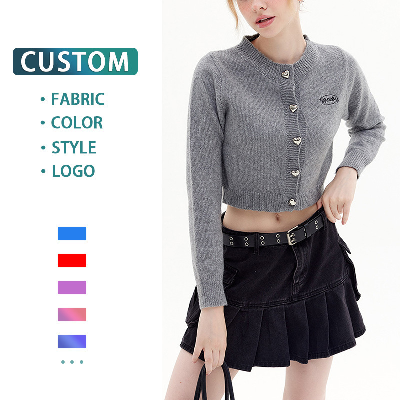 Custom Woman Garment Woven Tapestry Sweater Manufacturer Crop  Blank Top Plain Wholesale Korean Crochet Women Cardigan Sweater