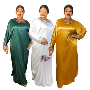 Fashion Elegant Abaya Long Dresses Women Casual Loose O Neck Rhinestone Islamic Clothing Turkey African Dress Robe Daily Wear