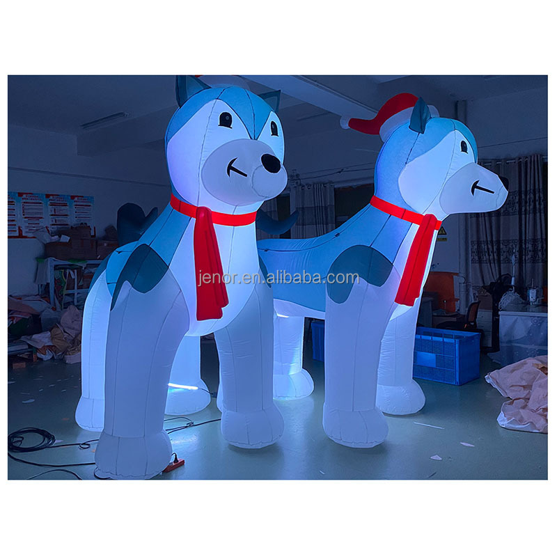 Christmas inflatable lighting husky dog with red hat for Christmas decoration