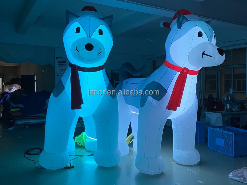 Christmas inflatable lighting husky dog with red hat for Christmas decoration