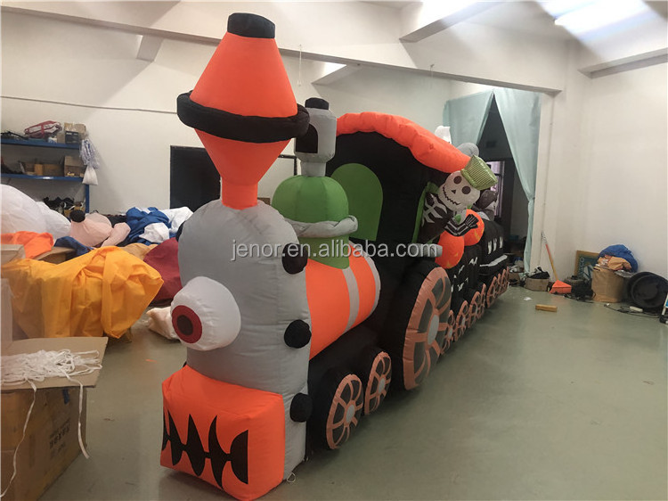 All Hallow's Eve Long Airblown Pumpkin Halloween Inflatable Skeleton Train with Rising Ghost