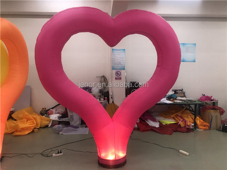 Giant air blow rainbow inflatable lighting heart for night party decoration