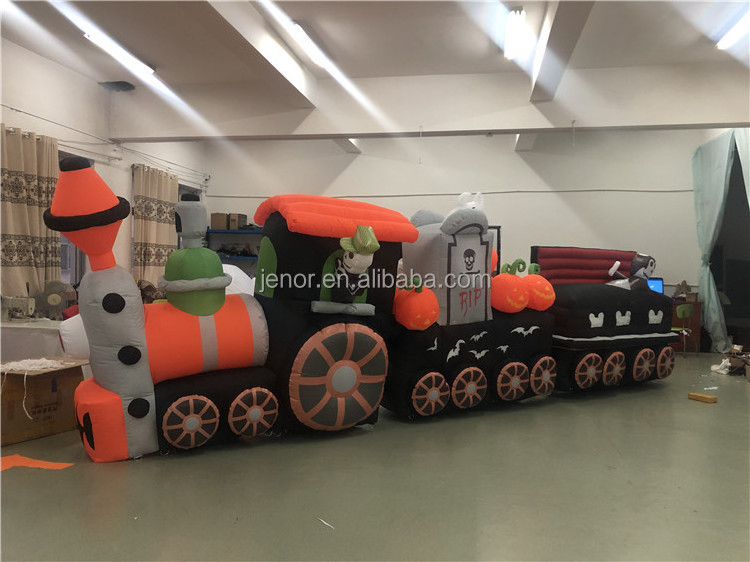 All Hallow's Eve Long Airblown Pumpkin Halloween Inflatable Skeleton Train with Rising Ghost