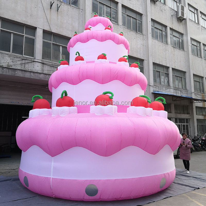 Giant Pink Blow Up  Inflatable Birthday Cake Model with Red Cherry for Anniversary Party Decoration