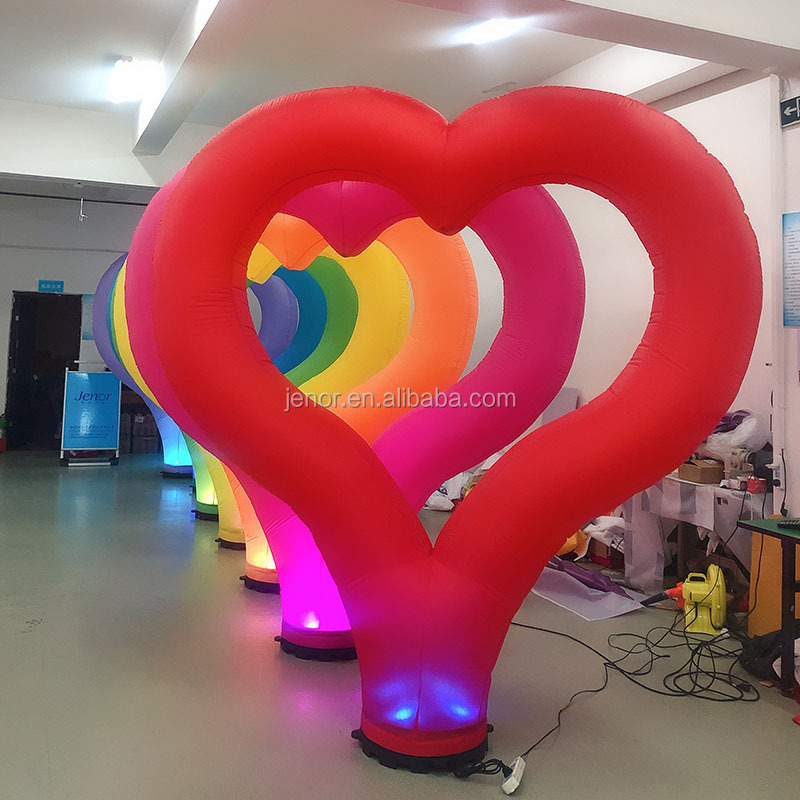 Giant air blow rainbow inflatable lighting heart for night party decoration